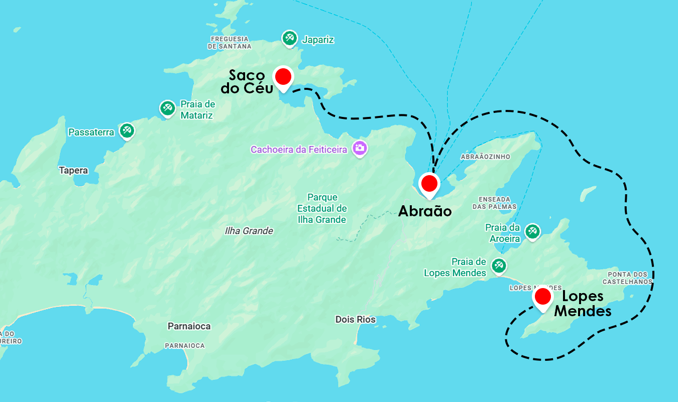 Mapa do roteiro Saco do Céu até Lopes Mendes