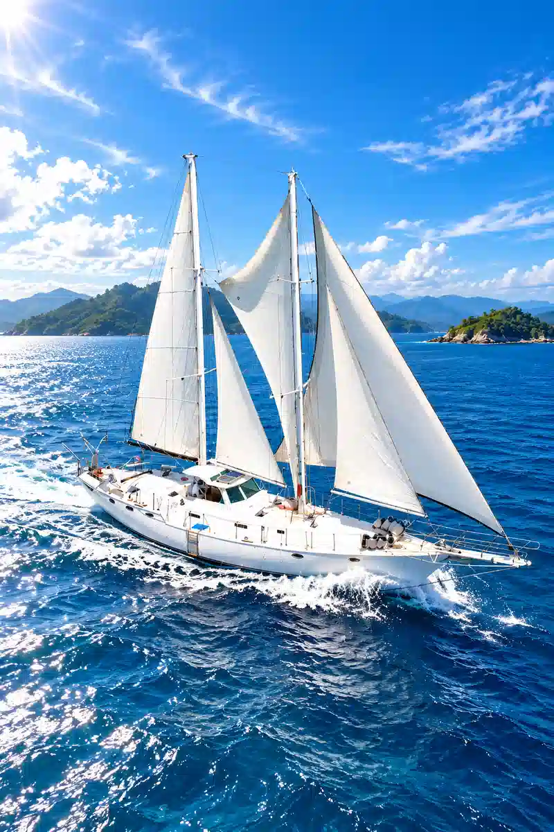 Sailing yacht navigating the Brazilian coastline