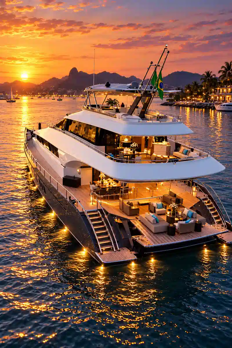 Luxury event charter vessel at sunset